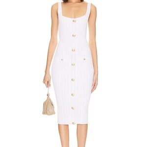 NWT Retrofete Laney Dress White Midi Dress with Gold Buttons